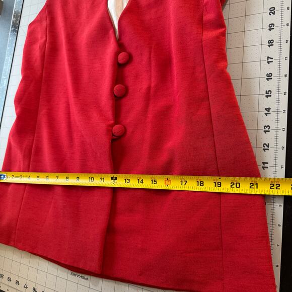 Vintage 90s Tailored Texture: Red Linen Blend Longline Vest - Quiet Confidence! - Picture 8 of 16